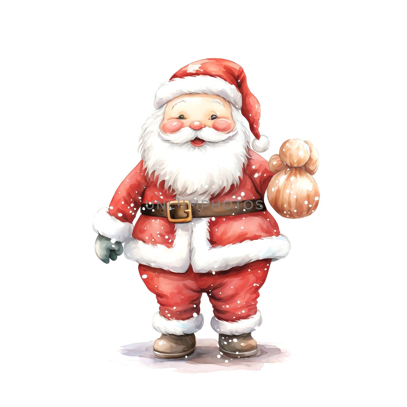 Watercolor Christmas Santa Claus Clipart is a great choice for creating cards, invitations, party supplies and decorations. AI generated.