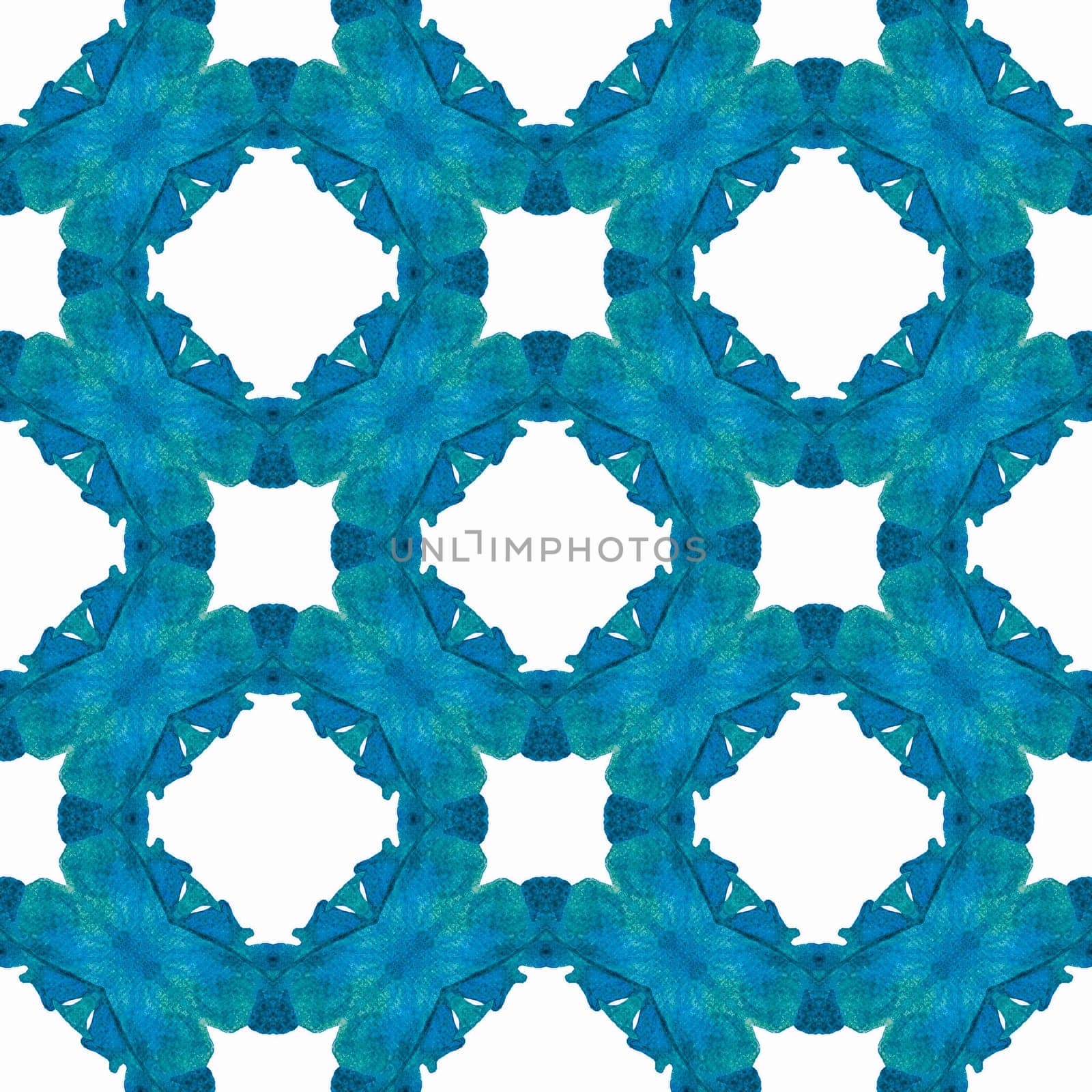 Textile ready magnificent print, swimwear fabric, wallpaper, wrapping. Blue imaginative boho chic summer design. Green geometric chevron watercolor border. Chevron watercolor pattern.