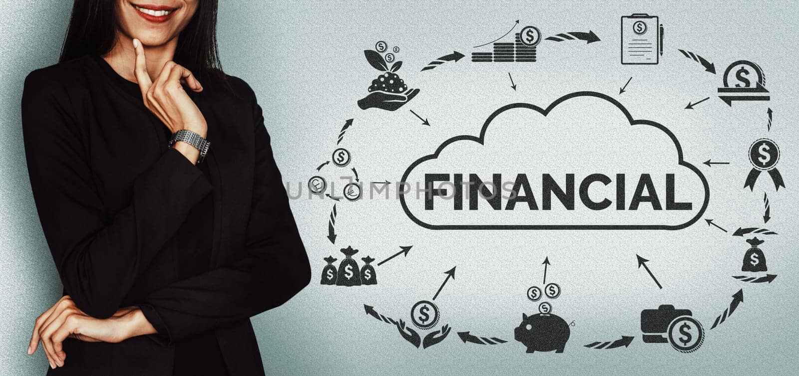 Finance and Money Transaction Technology Concept. Icon Graphic interface showing fintech trade exchange, profit statistics analysis and market analyst service in modern computer application. uds