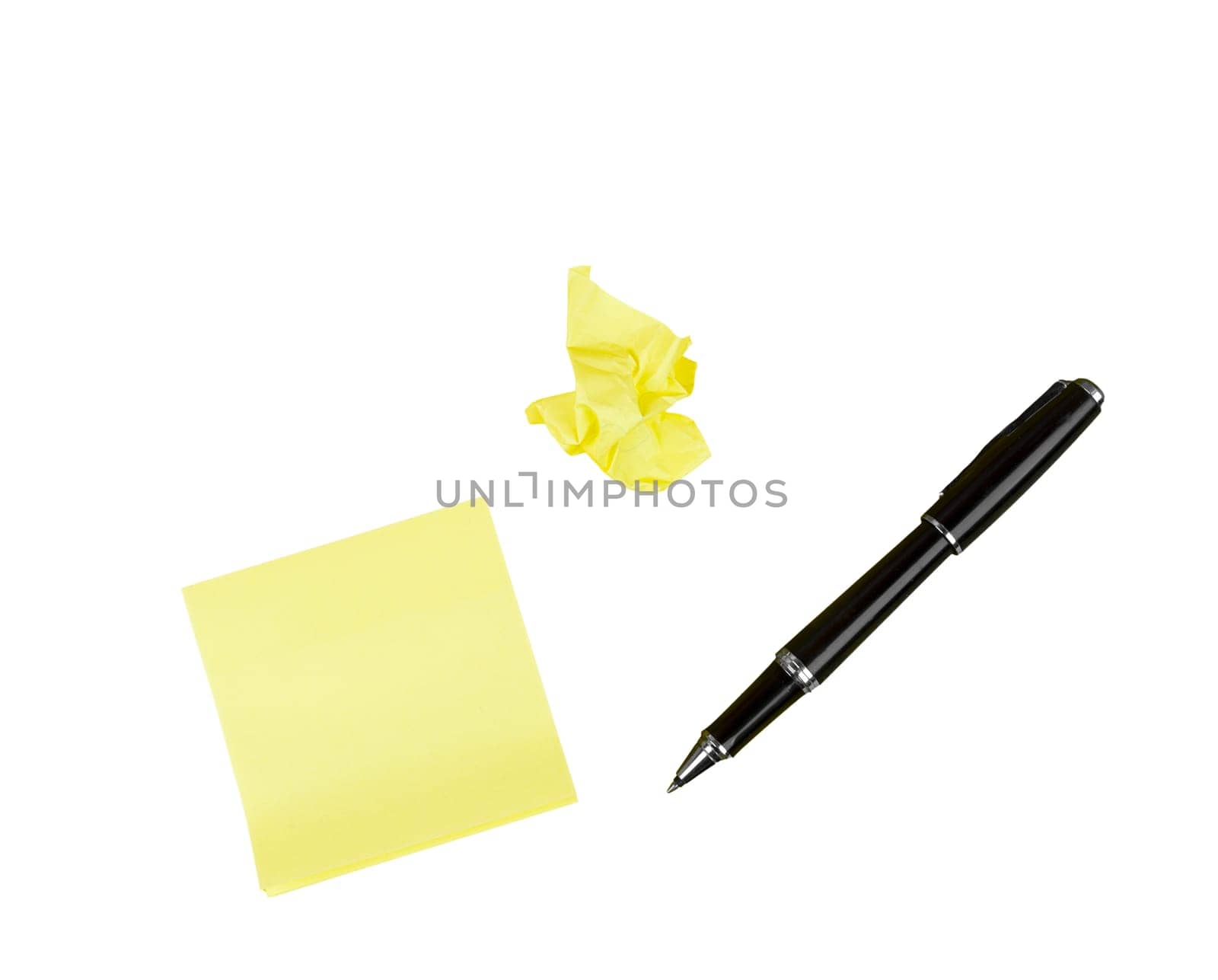 some yellow adhesive notepapers and a pen on a transparent background