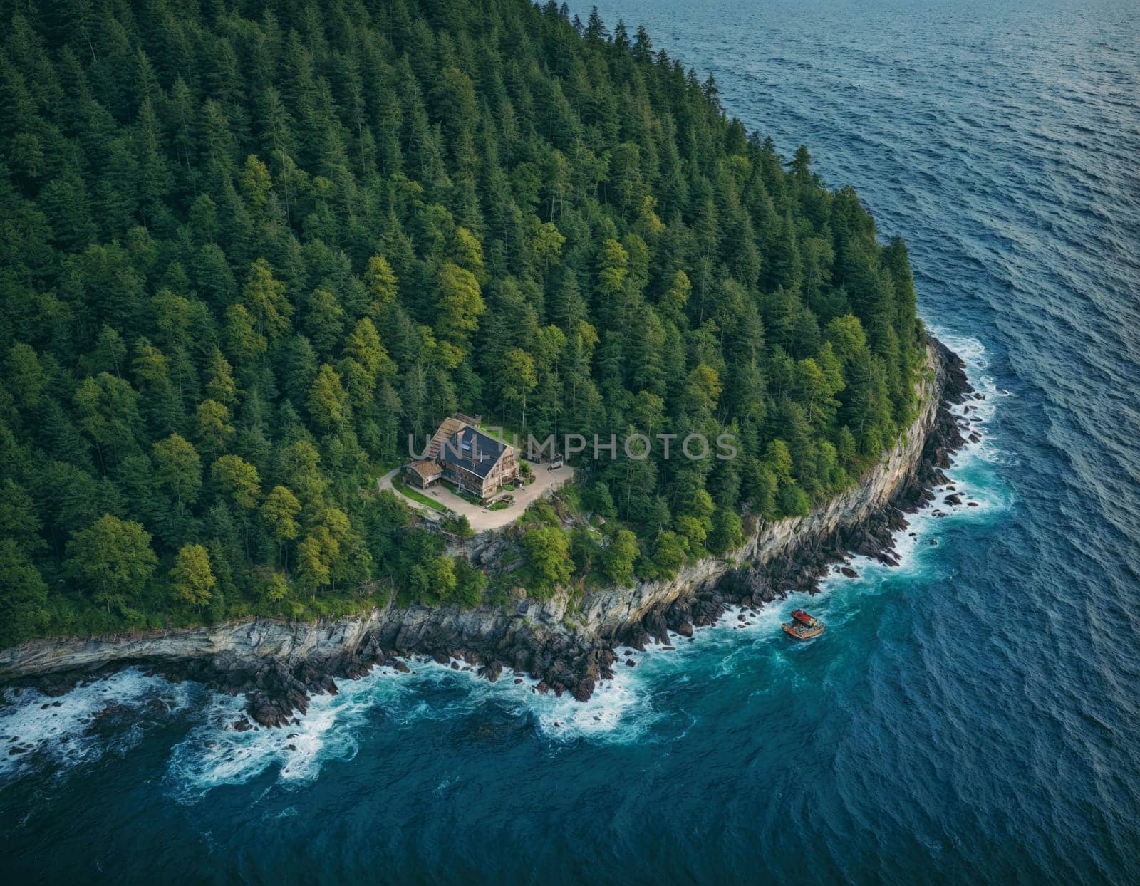 Aerial view of beautiful Island, AI generation