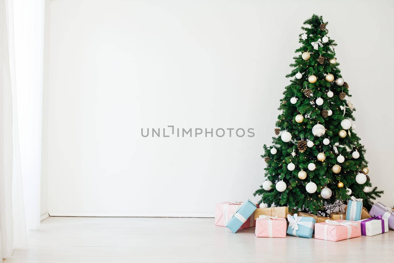 Christmas tree with gifts decor for the new year holiday winter