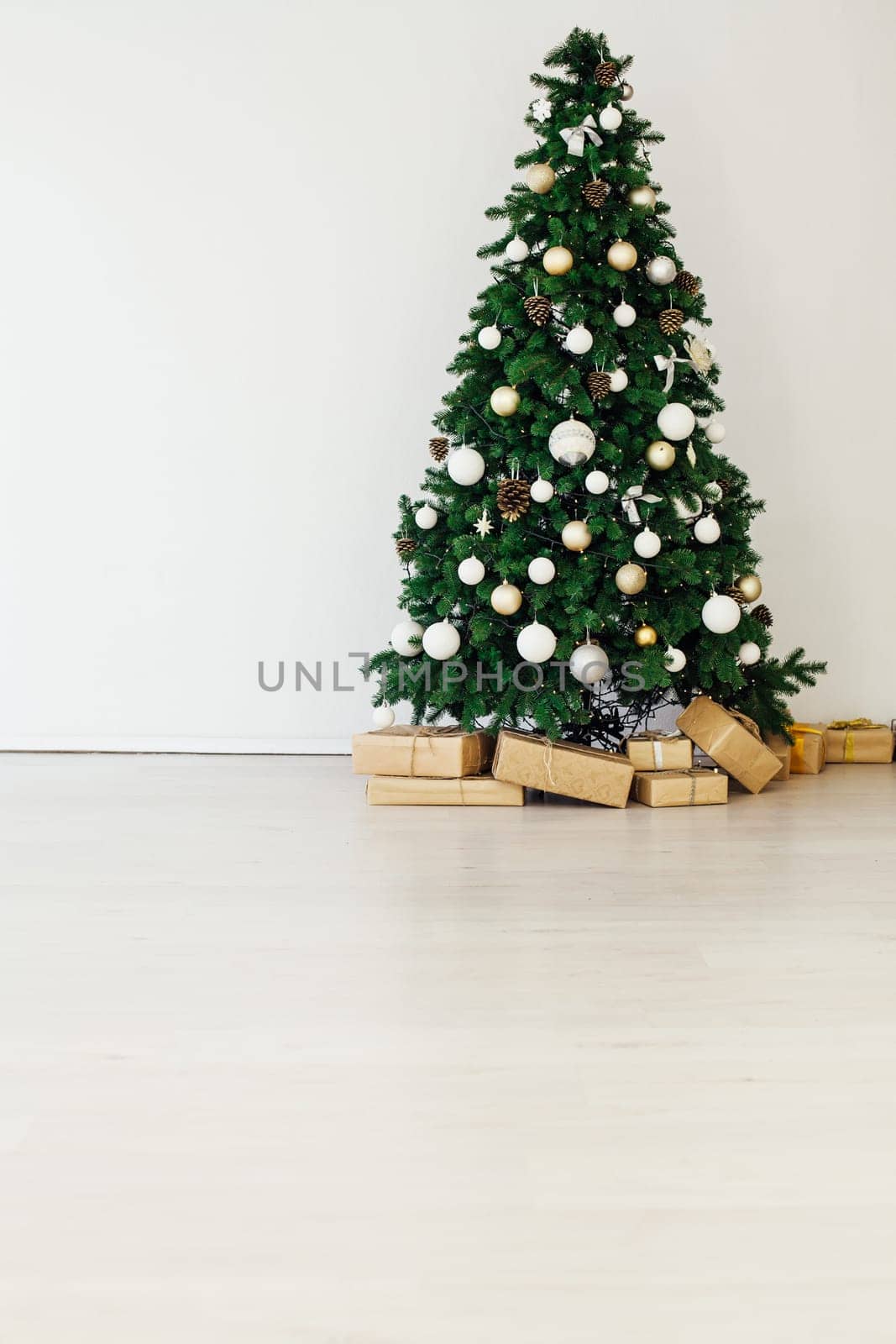 Christmas tree with gifts decor for the new year holiday winter