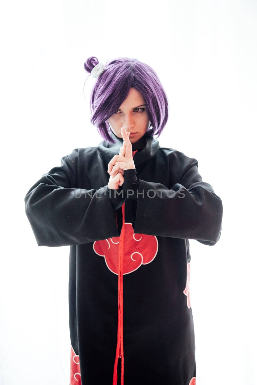 Beautiful woman anime cosplayer with purple hair Japan by Simakov