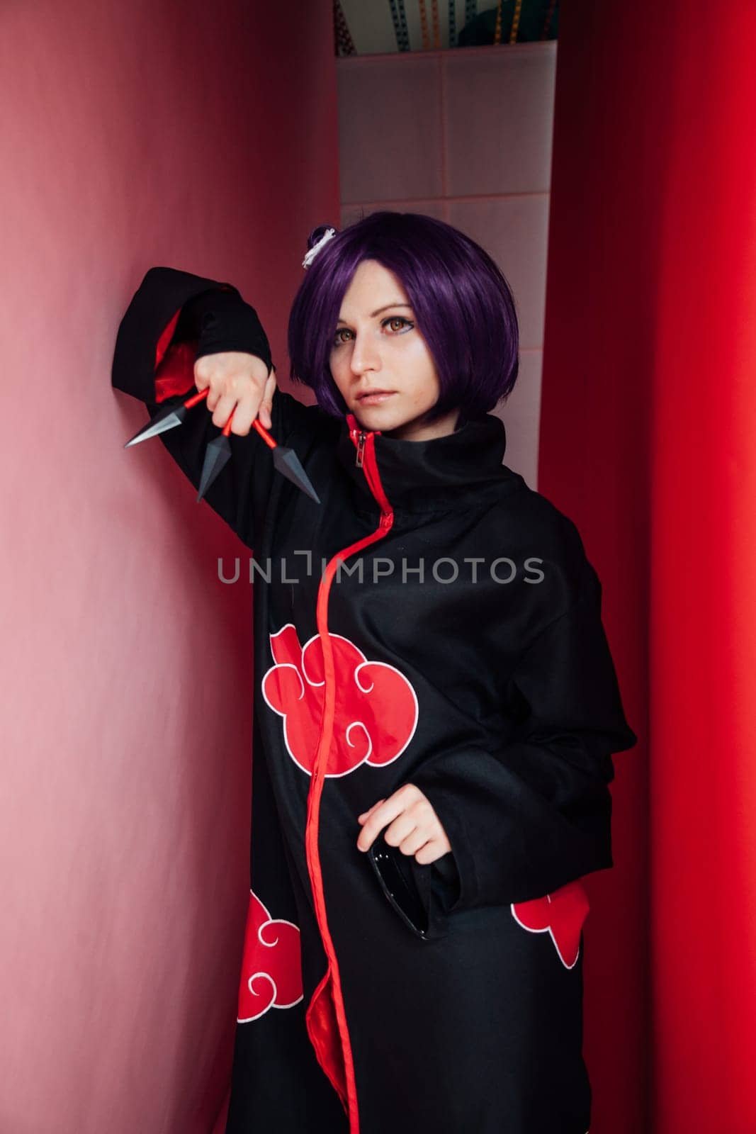 Beautiful woman anime cosplayer with purple hair Japan by Simakov