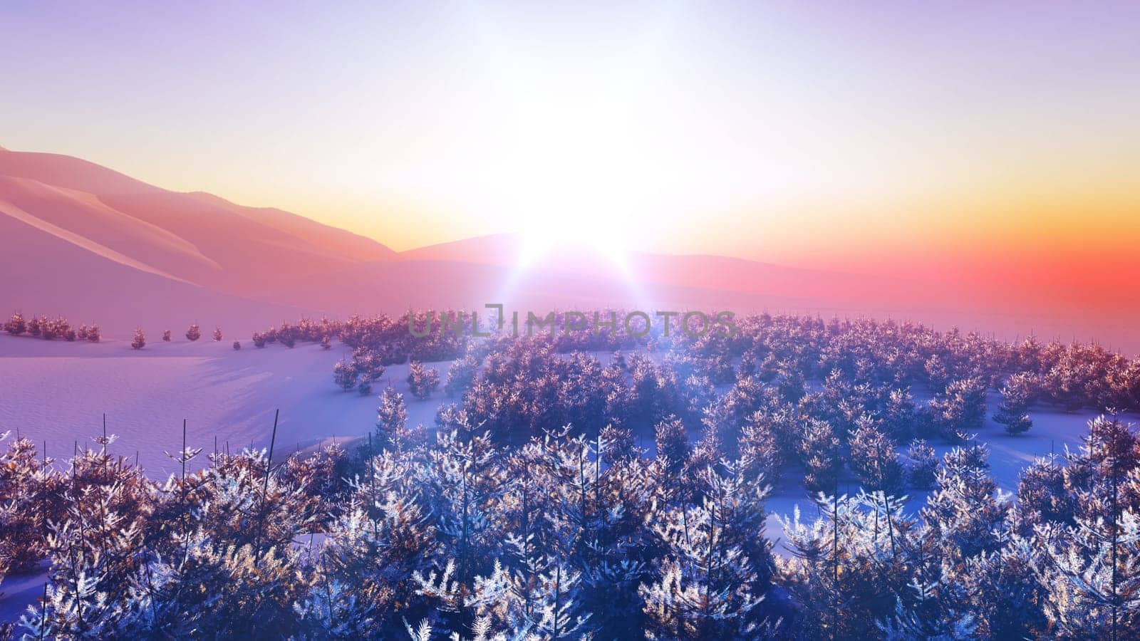 above winter forest mountain sunset by alex_nako