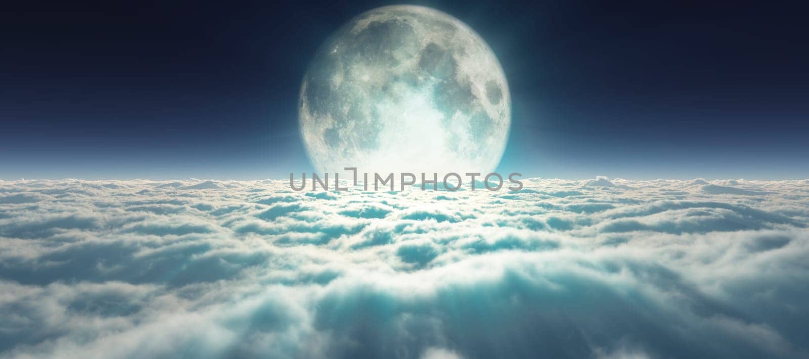 above clouds full moon illustration, 3d rendering