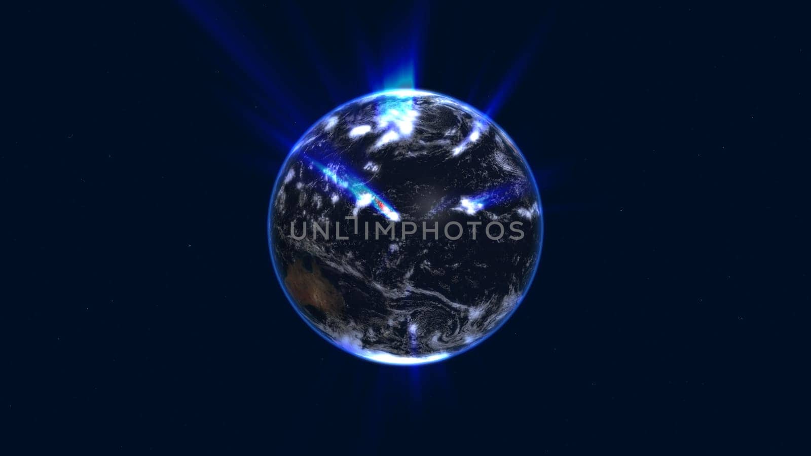 earth globe with glowing details and light rays. 3d illustration render