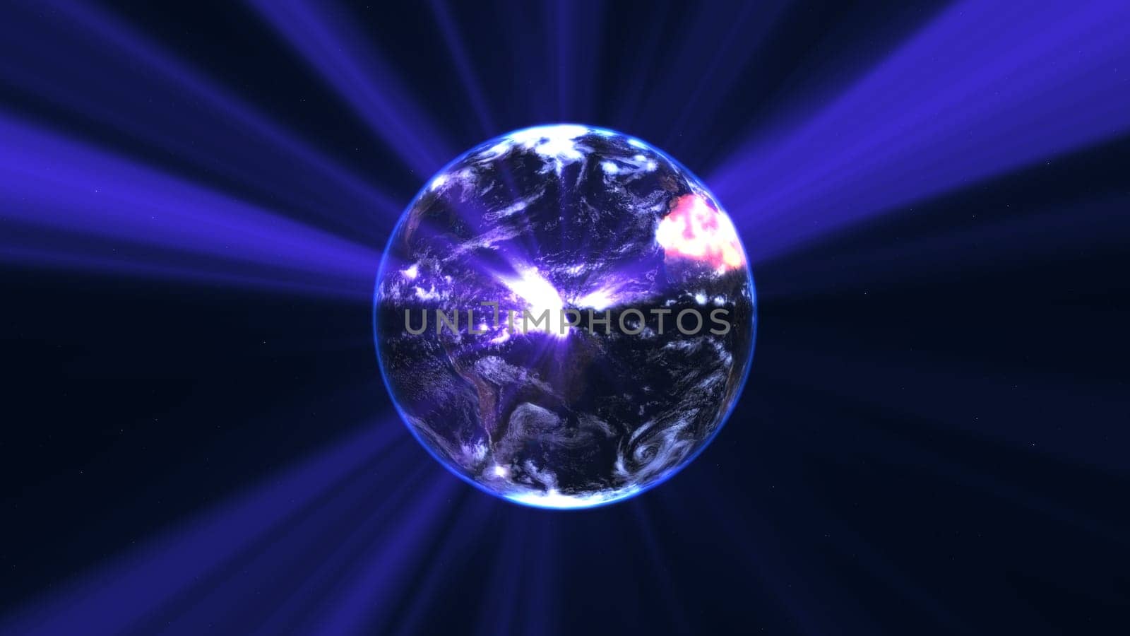 earth globe with glowing details and light rays. 3d illustration. by alex_nako