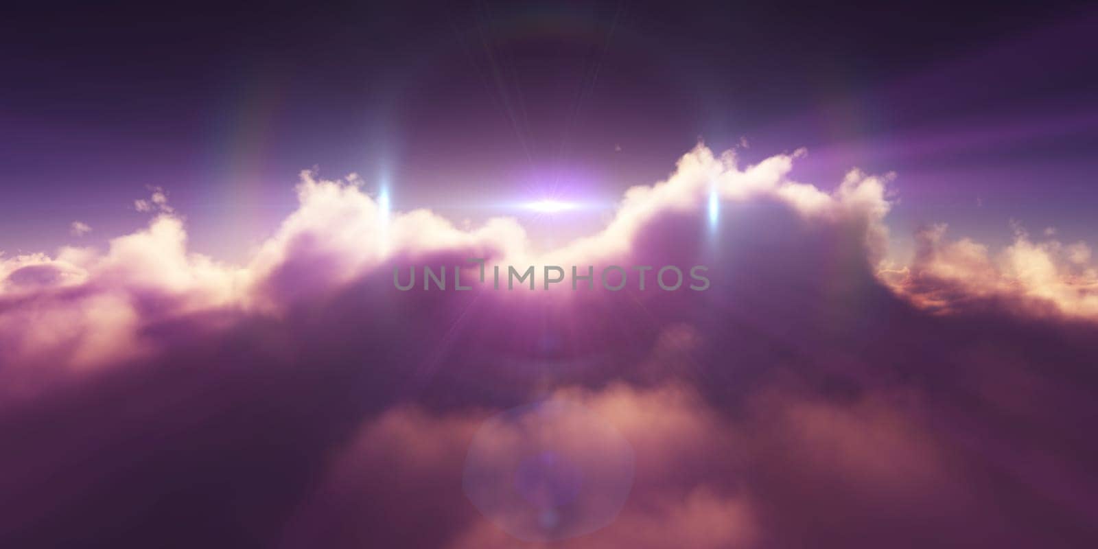 above clouds sunrise sun ray illustration, 3d rendering