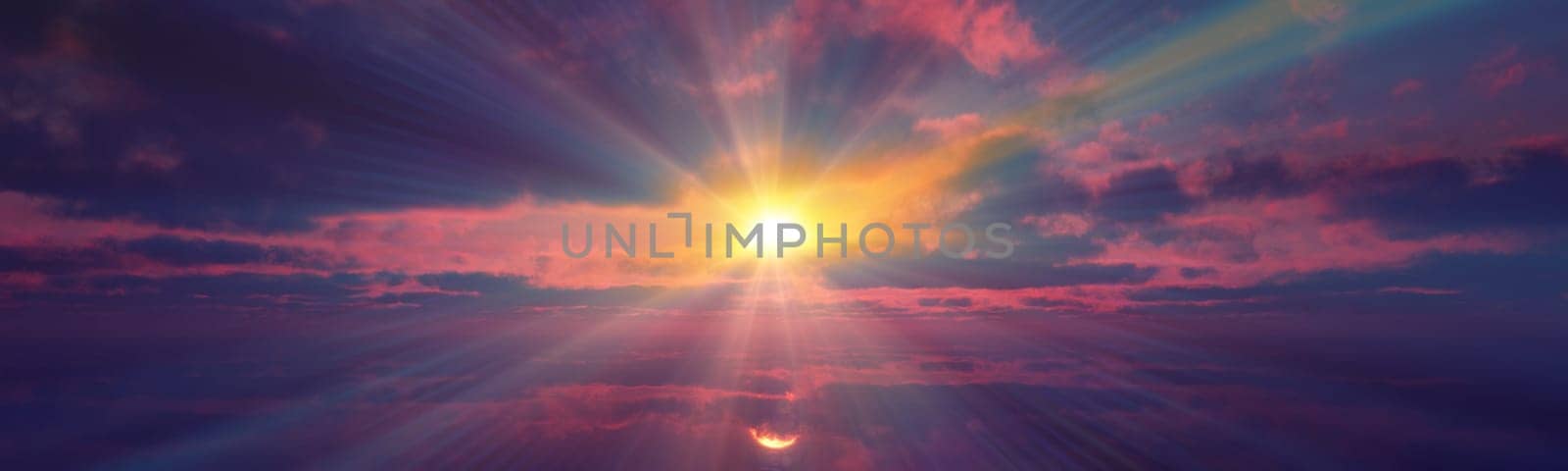 sunset calmly sea sun ray 3d render illustration