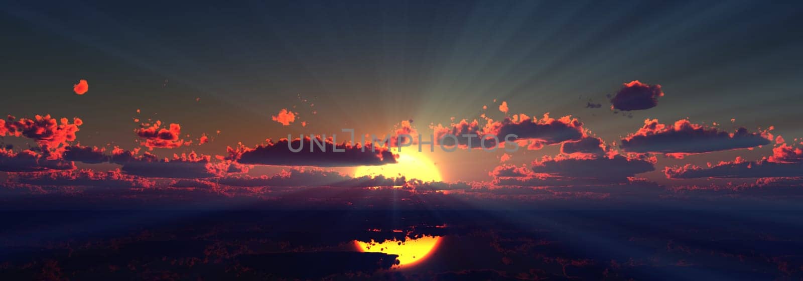 sunset calmly sea sun ray 3d render by alex_nako