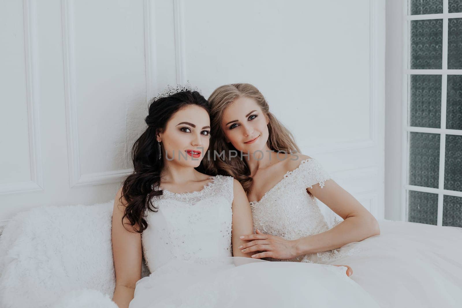 two brides on wedding wedding blonde brunette girlfriend by Simakov
