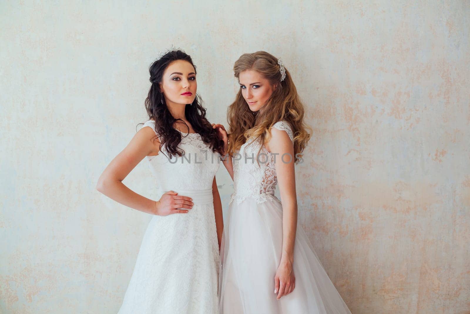 two brides on wedding wedding blonde brunette by Simakov