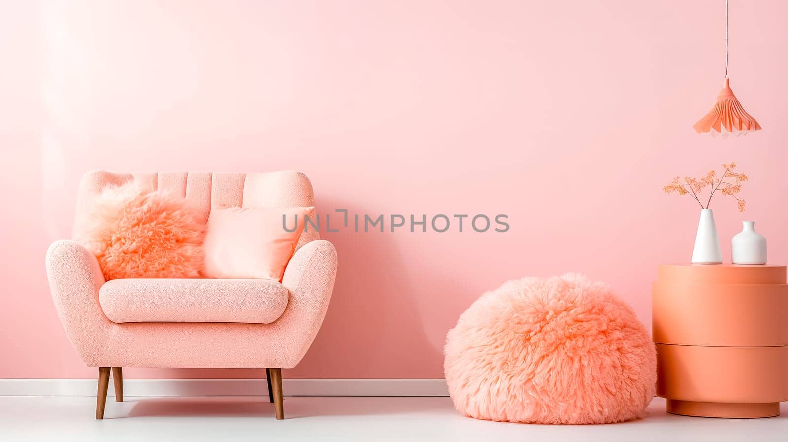 peach color minimalistic interior 2024, banner with copy space by Edophoto
