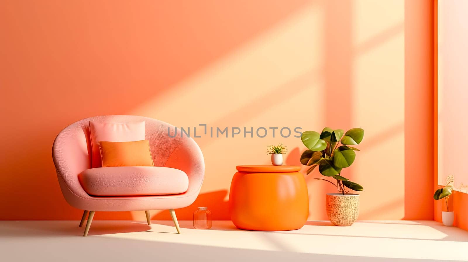 modern creative peach color minimalistic interior 2024, banner with copy space by Edophoto