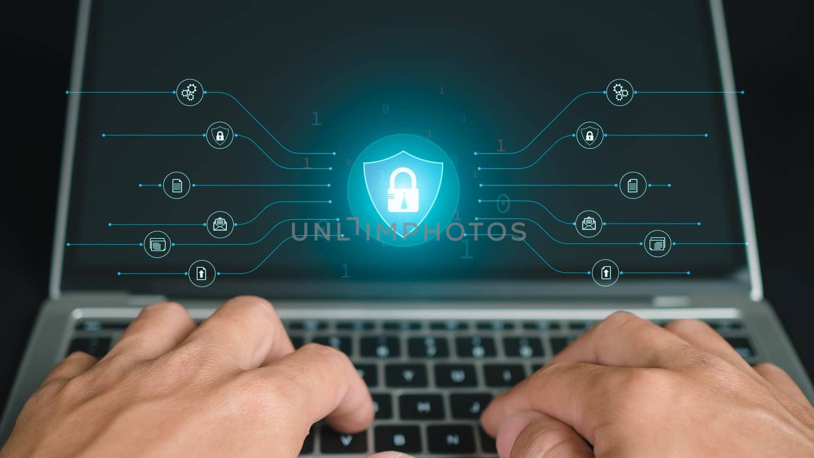 Cyber security and password login concept, Hands uses computer and entering username and password of data network, log in with laptop to digital information system, Online data protection concept by Unimages2527