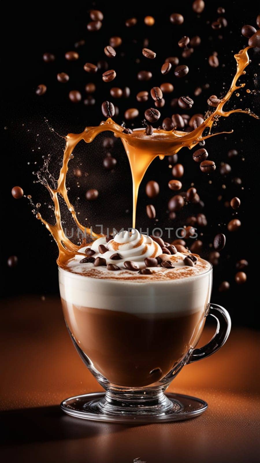 cappuccino latte macchiato splash high speed photograhic drink macro shot generative ai art