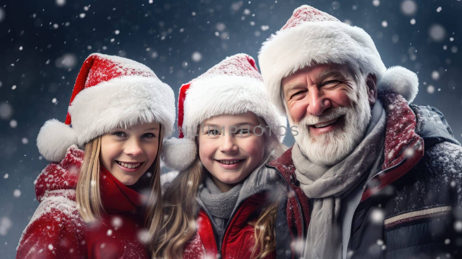 Happy Friends wearing winter clothes celebrating Christmas holiday. People having fun hanging out together walking on city street. Winter holidays and relationship concept.