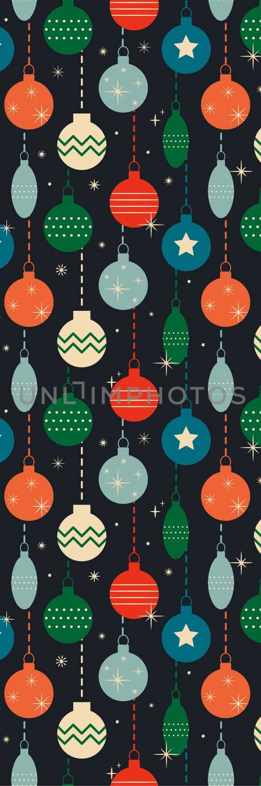 bookmark with retro Christmas pattern with Christmas tree decorations