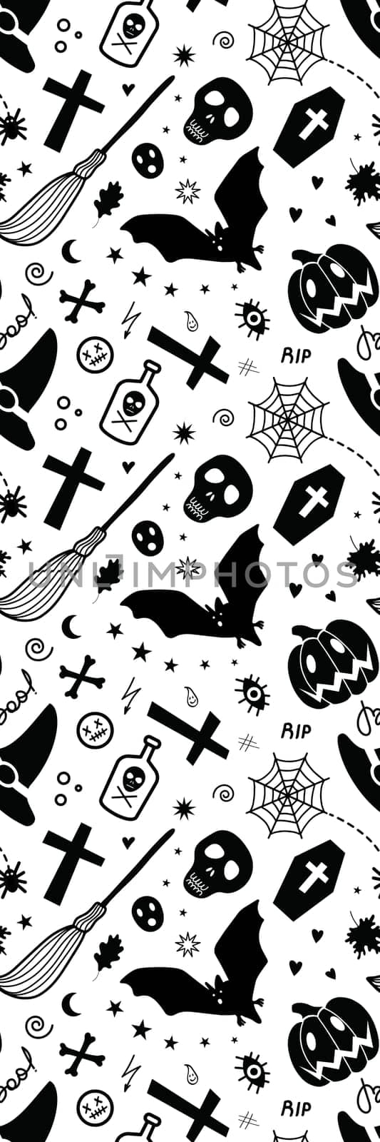 Black and White bookmark with funny creepy Halloween characters