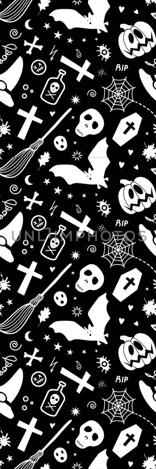 Black and White bookmark with funny creepy Halloween characters