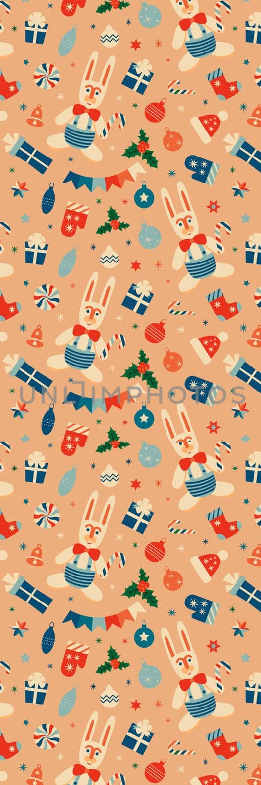 Bookmark with Retro vintage Christmas seamless pattern