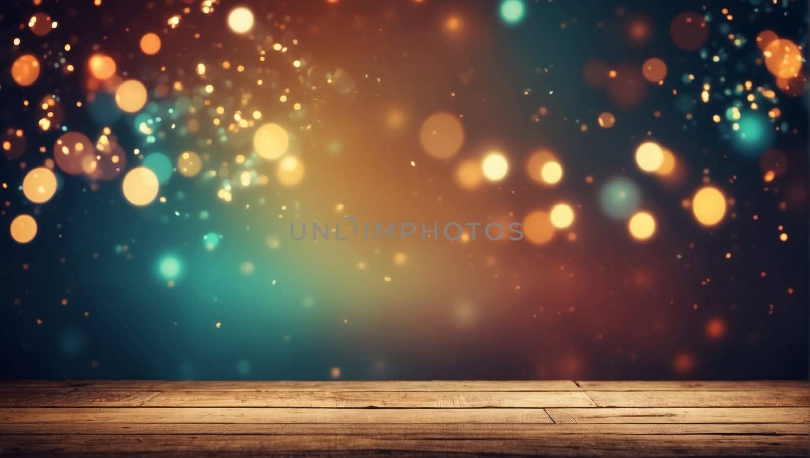 Empty table in front of christmas tree with decorations background. For product display montage by bizzyb0y