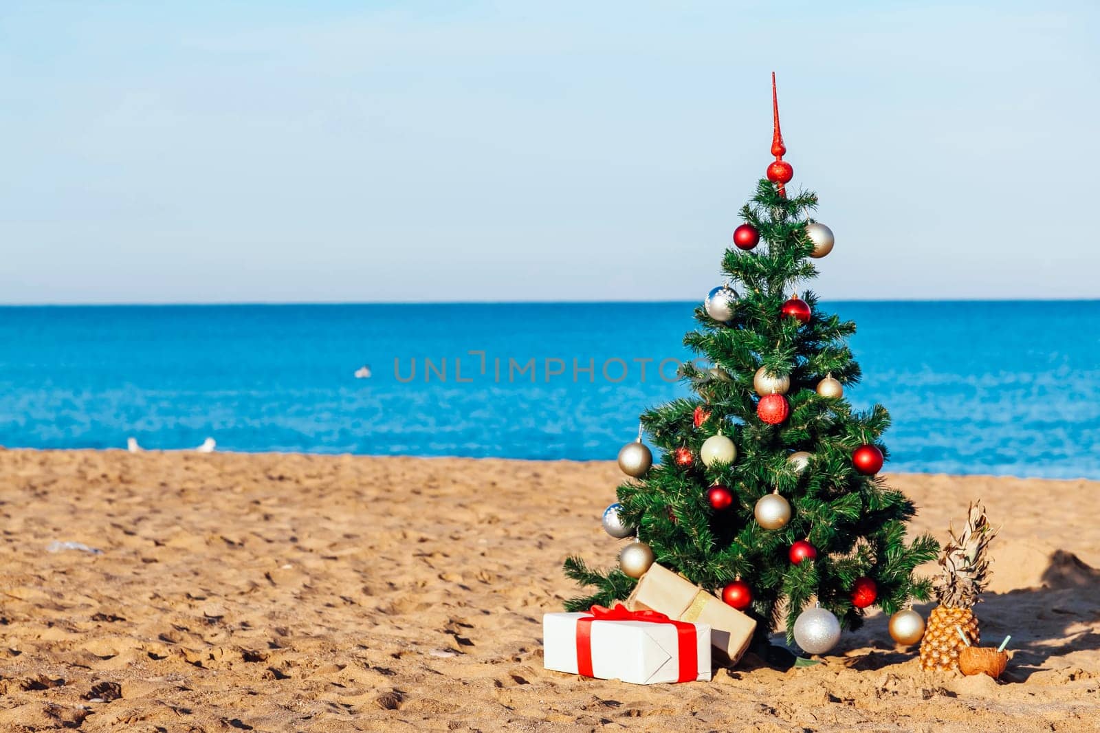 Christmas on the beach with gifts for the new year