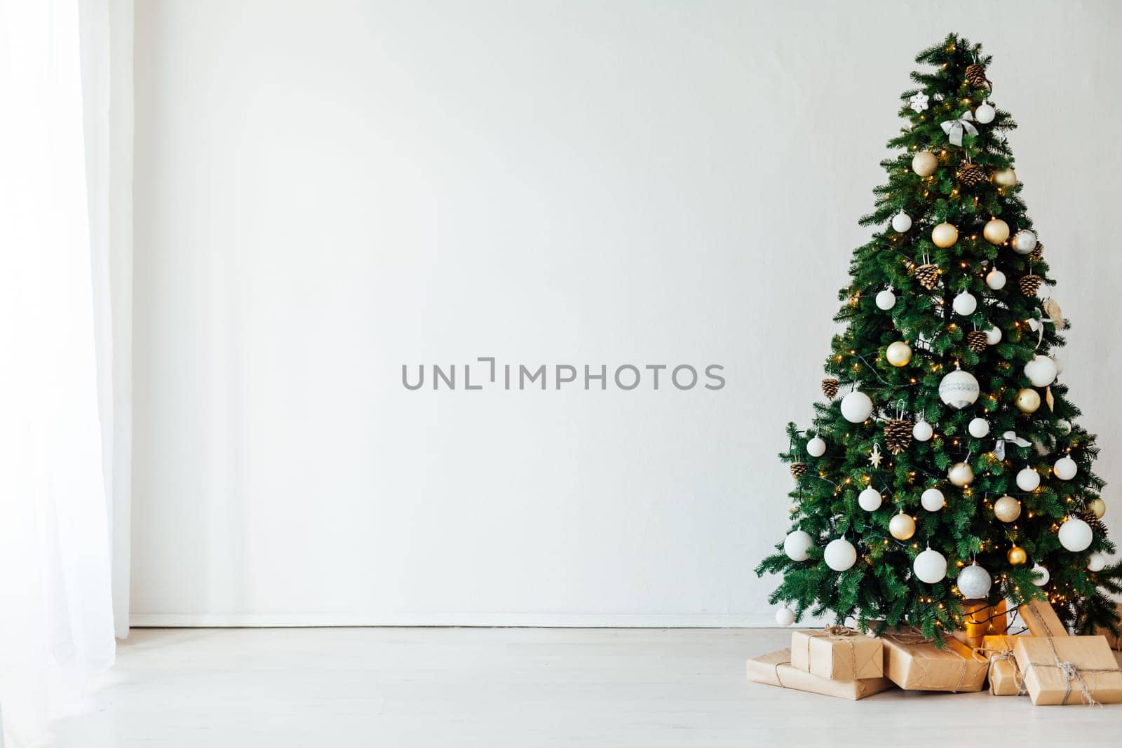 Christmas tree with gifts decor interior of the house new year holiday by Simakov