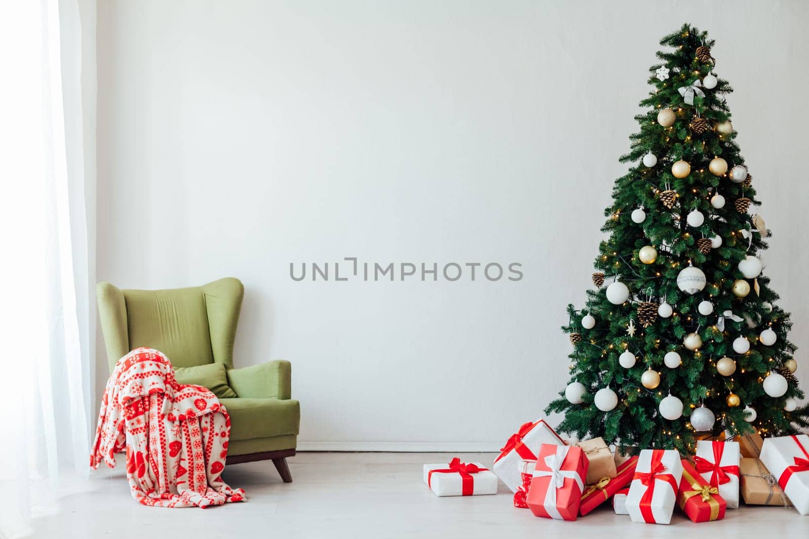 Christmas tree with gifts decor of the house new year holiday