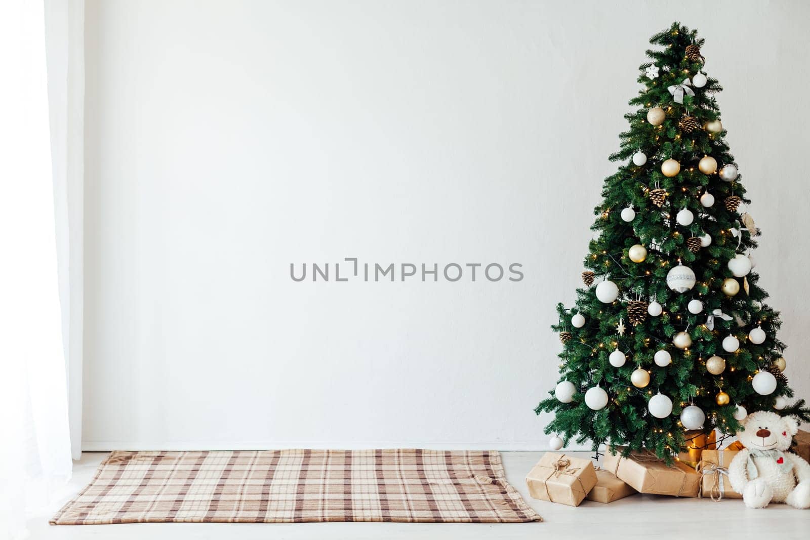 Christmas tree with gifts decor interior new year holiday by Simakov