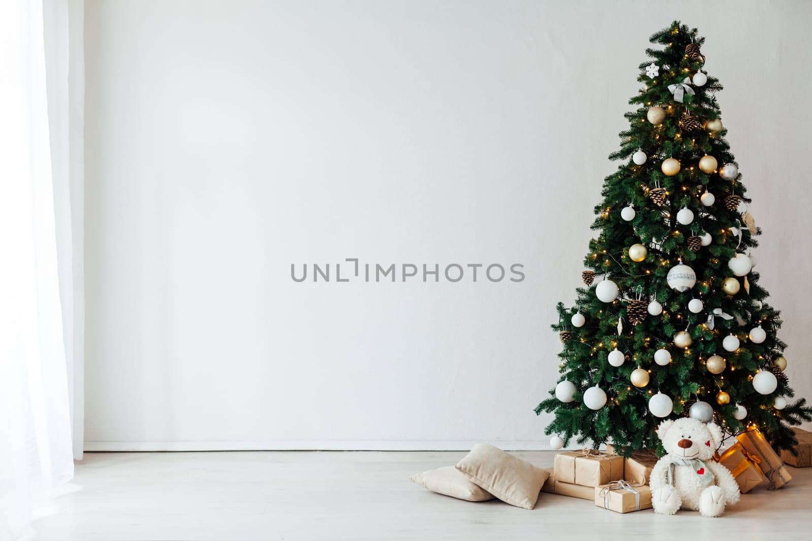 Christmas tree with gifts decor interior new year