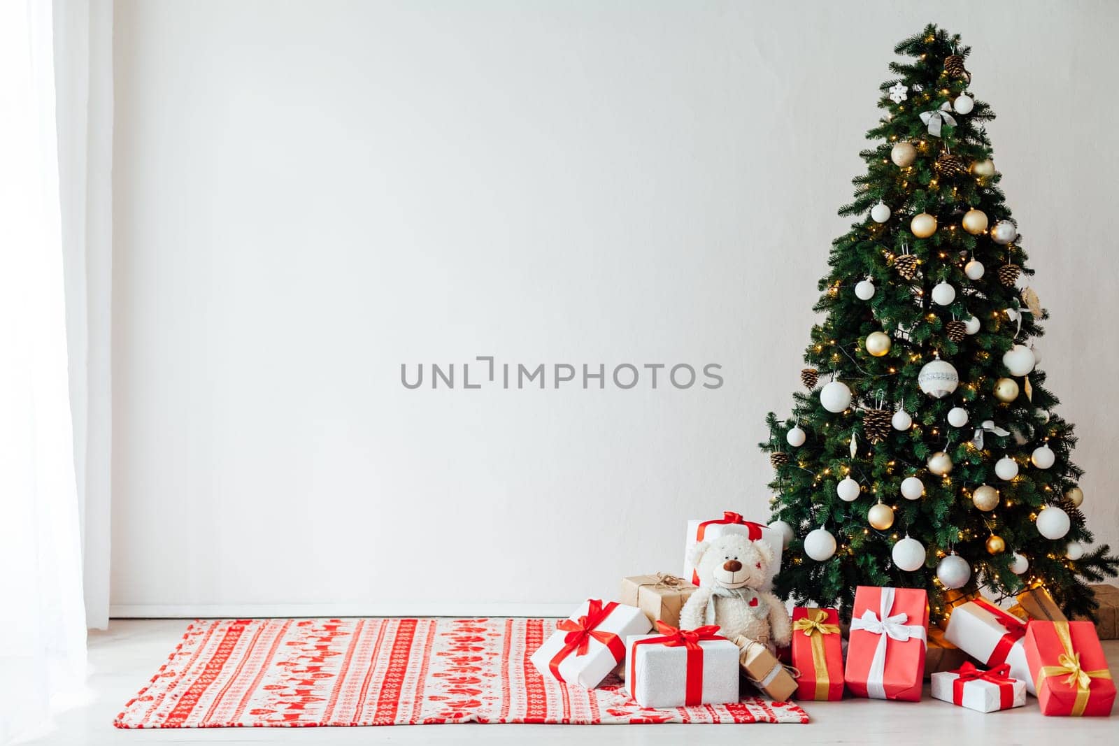 Christmas tree with gifts decor interior new year