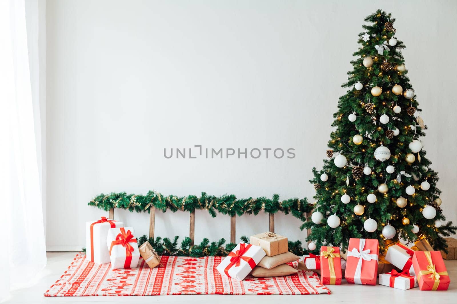 Christmas tree with gifts decor interior new year holiday by Simakov