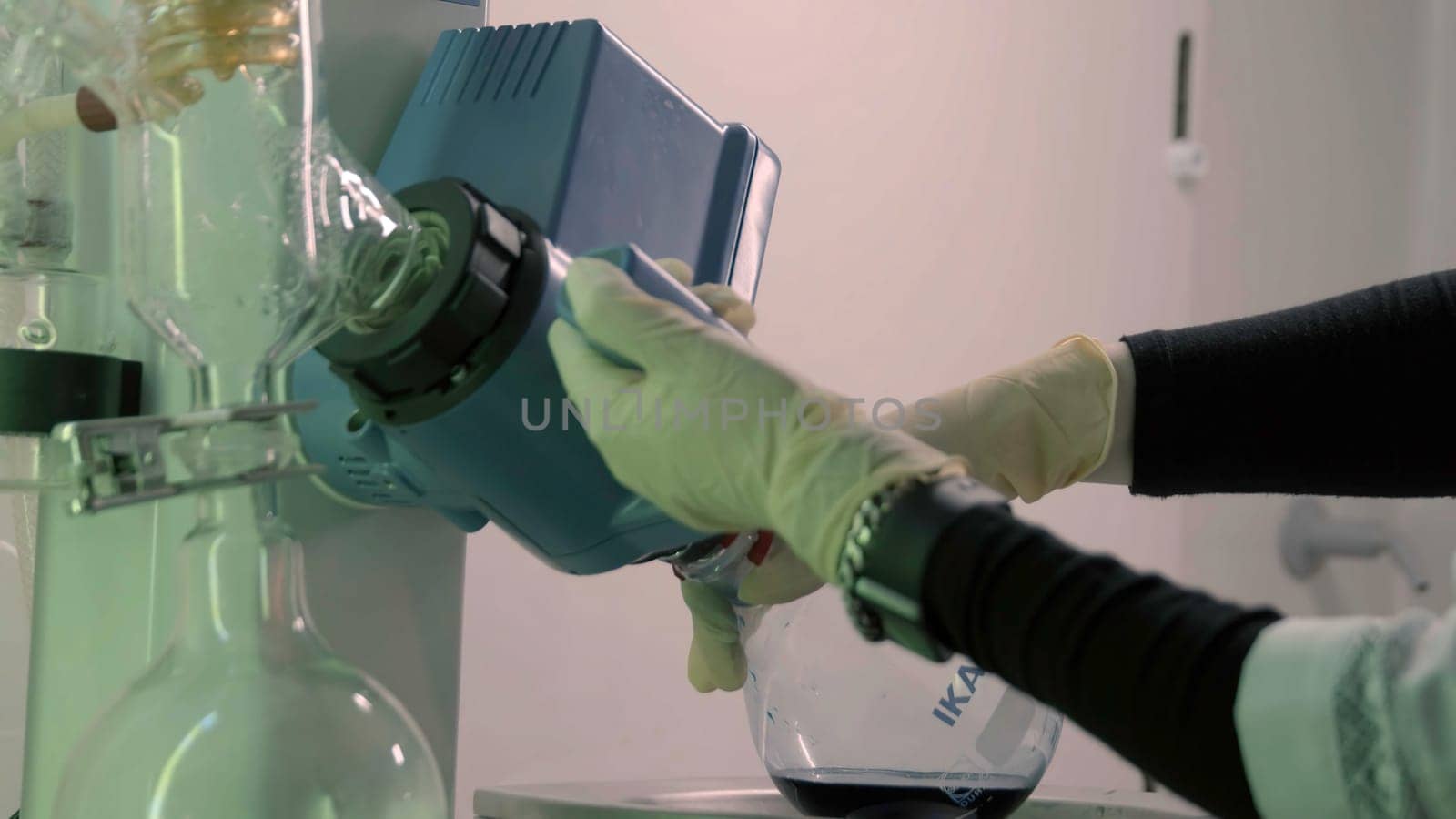 View of a glass test tubes and flasks in a laboratory. Stock footage. Concept of medicine and science