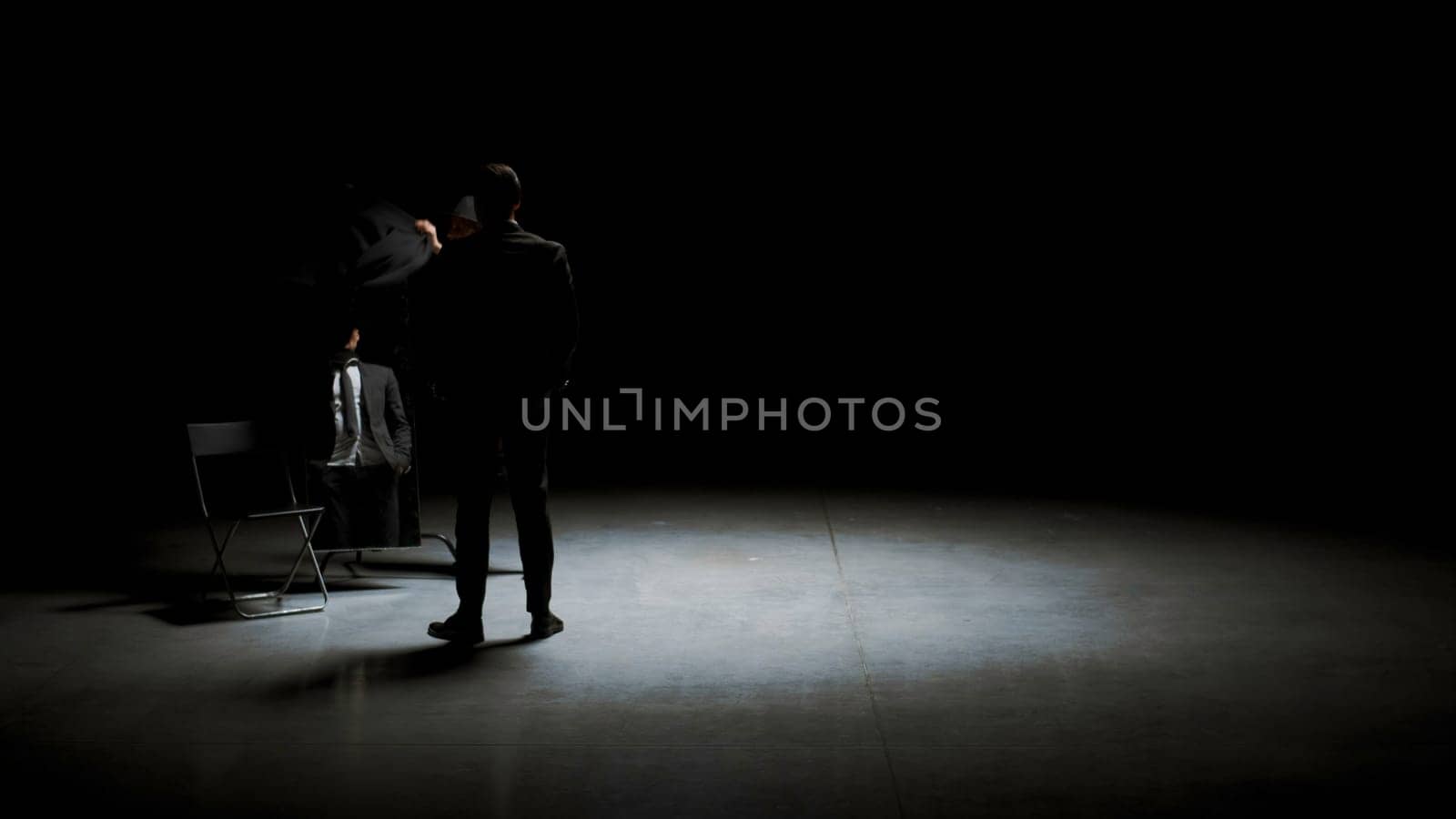 Theatrical production. Stock footage. A dark room with various accessories for the theater and actors. High quality 4k footage
