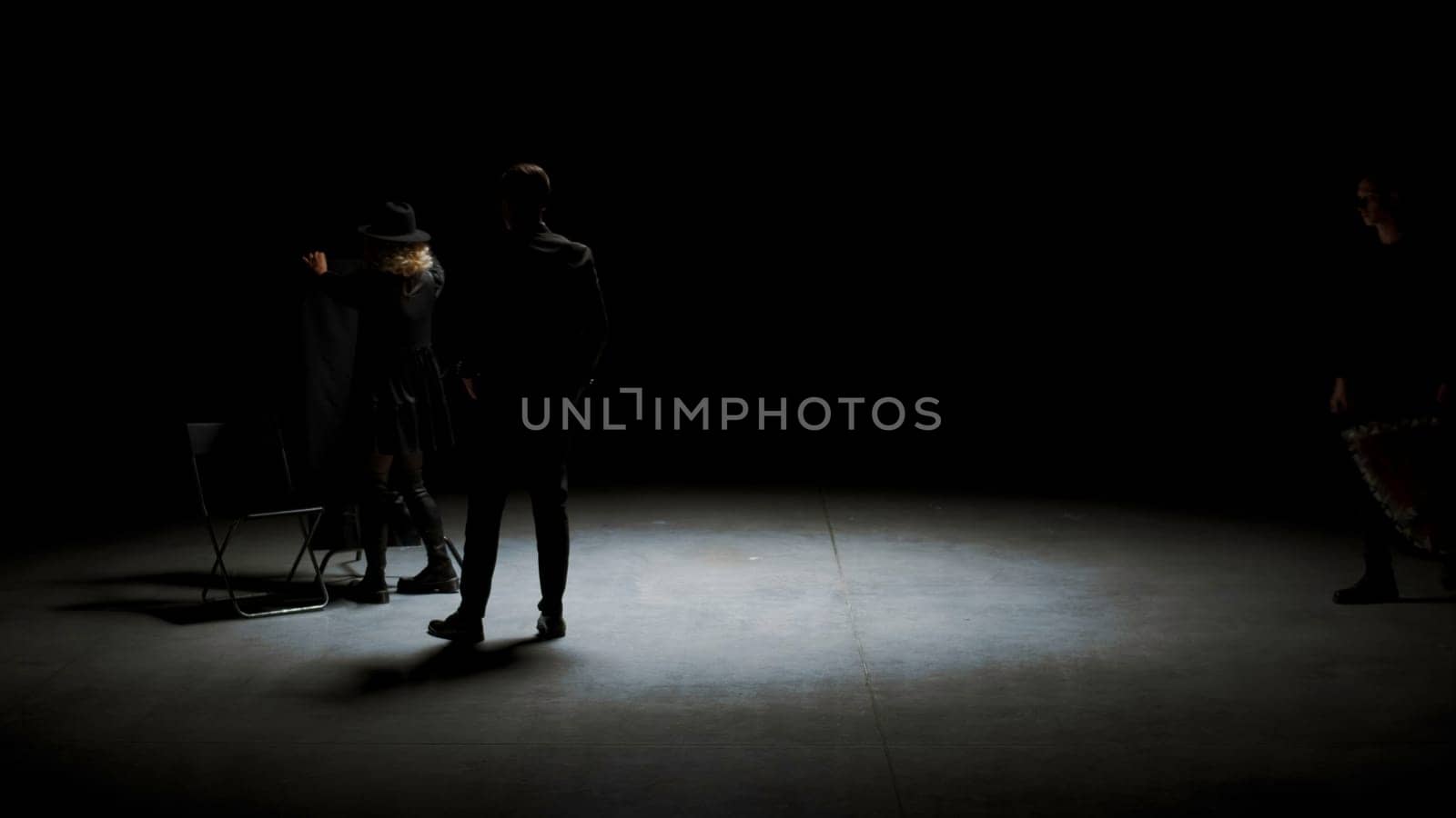 Theatrical production. Stock footage. A dark room with various accessories for the theater and actors. High quality 4k footage