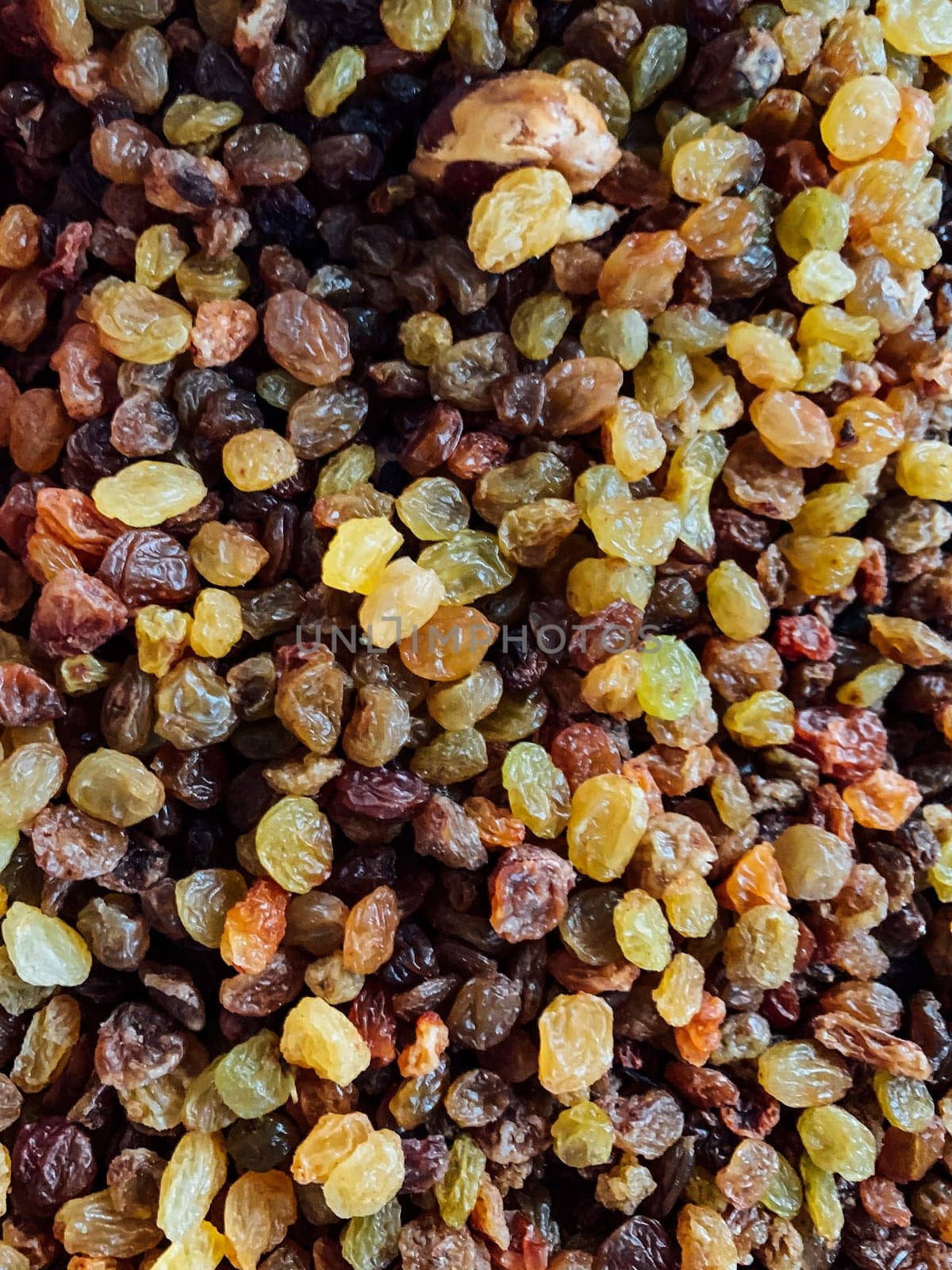 lots of dried fruit for eating raisins background