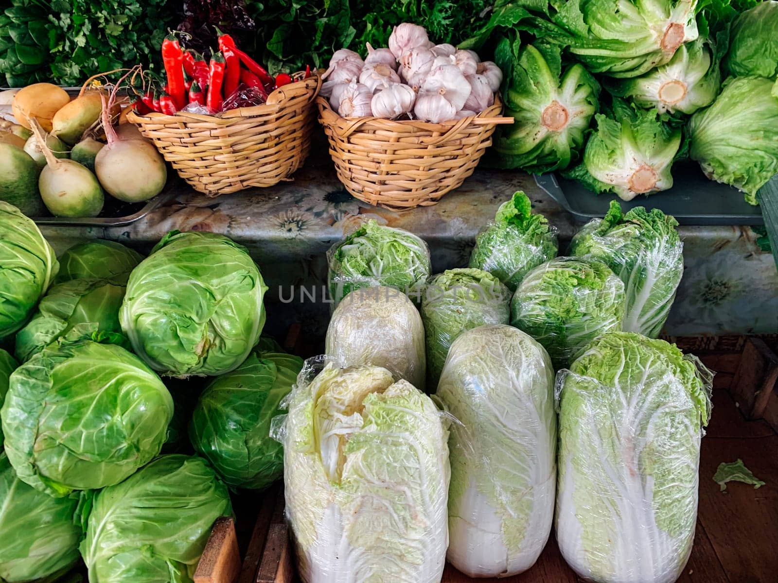 mix vegetables cabbage pepper garlic for food