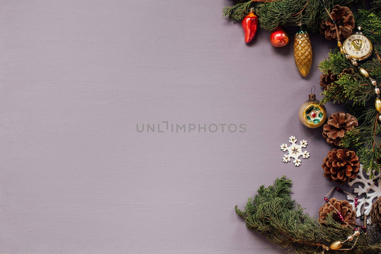 Christmas card decor for the new year on a purple background