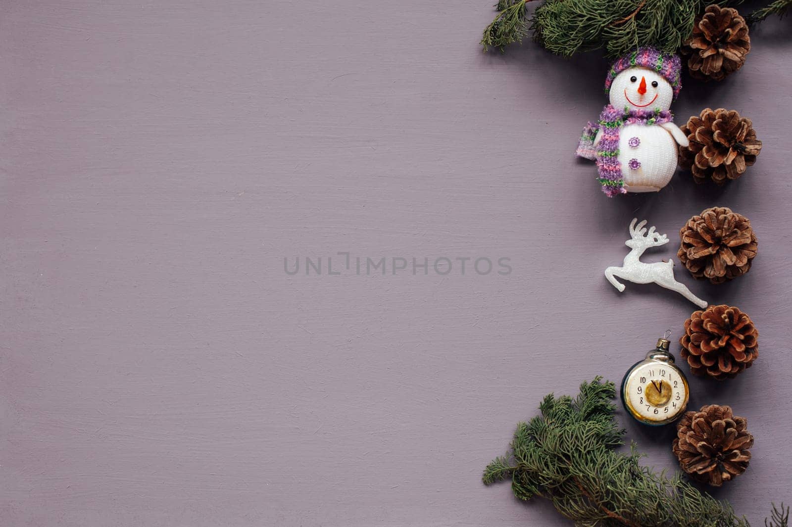 Christmas card decor for the new year on a purple background