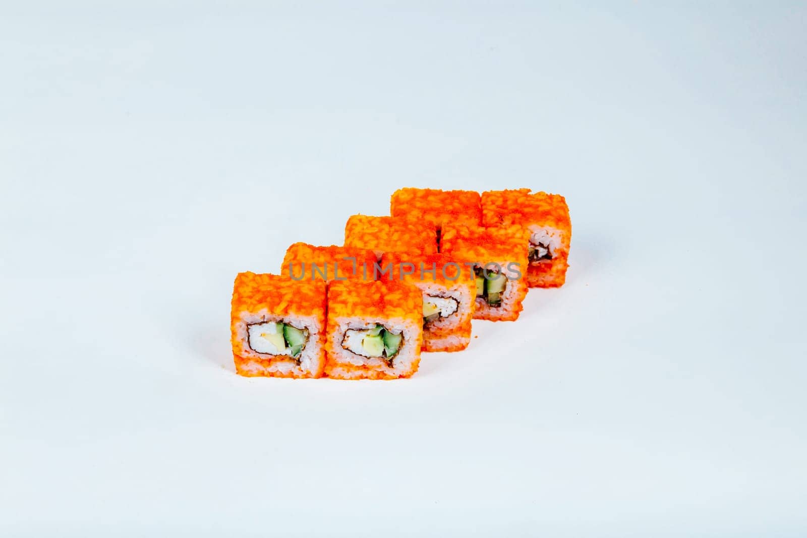 Japanese food Sushi rolls with fish on a white background by Simakov