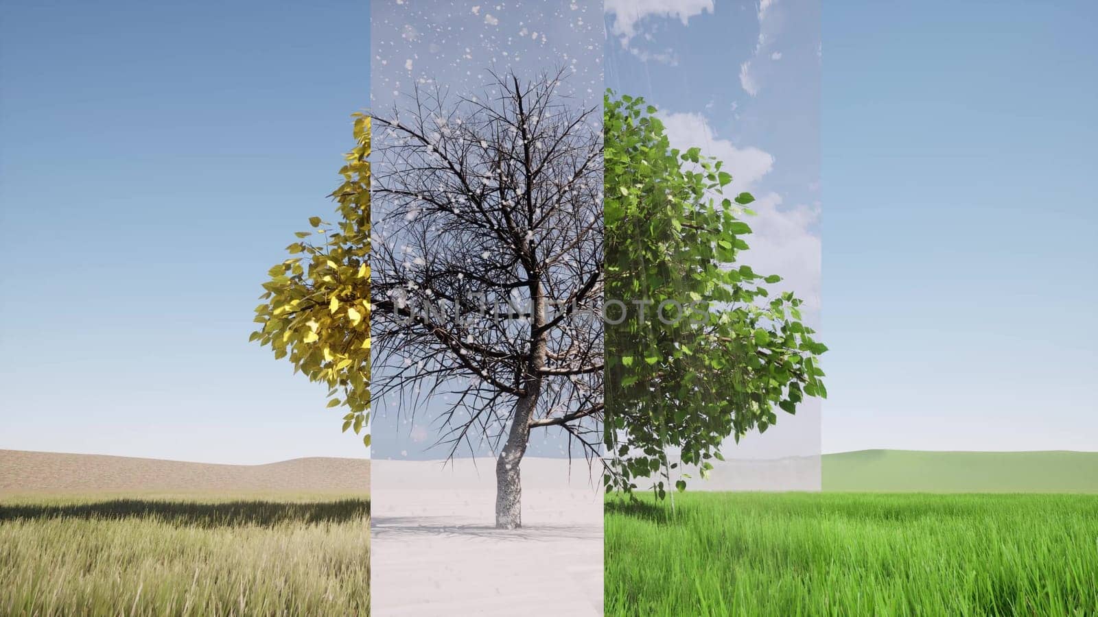 One tree nature landscape change season 3d render