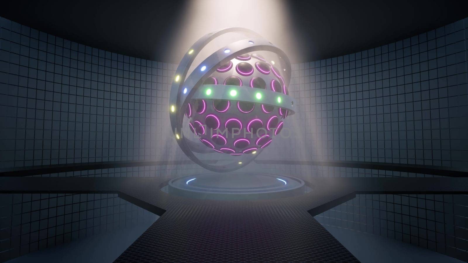 Futuristic sphere reactor 3d game science scene generator energy 3d render by Zozulinskyi