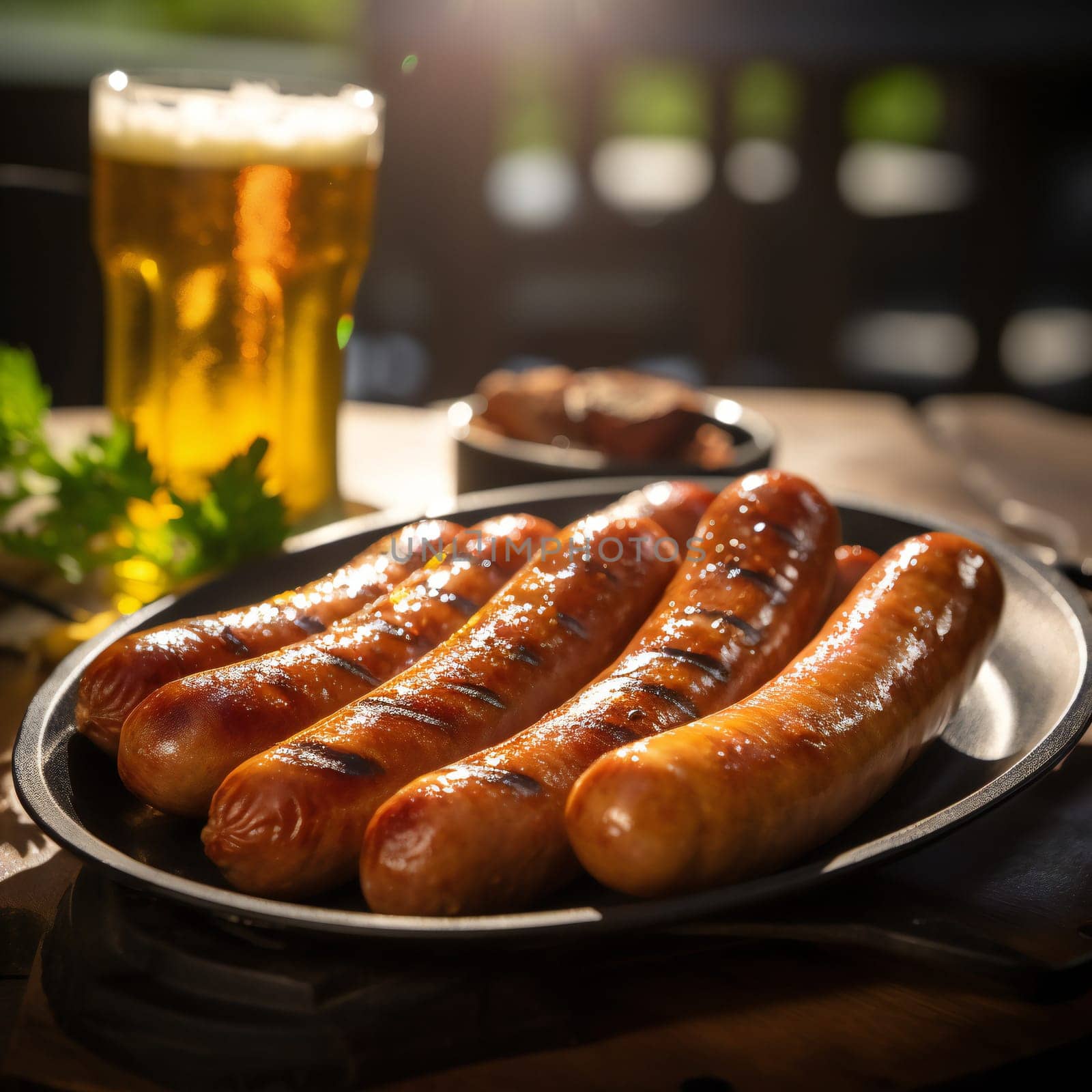 Grilled sausage with beer and mustard by juliet_summertime