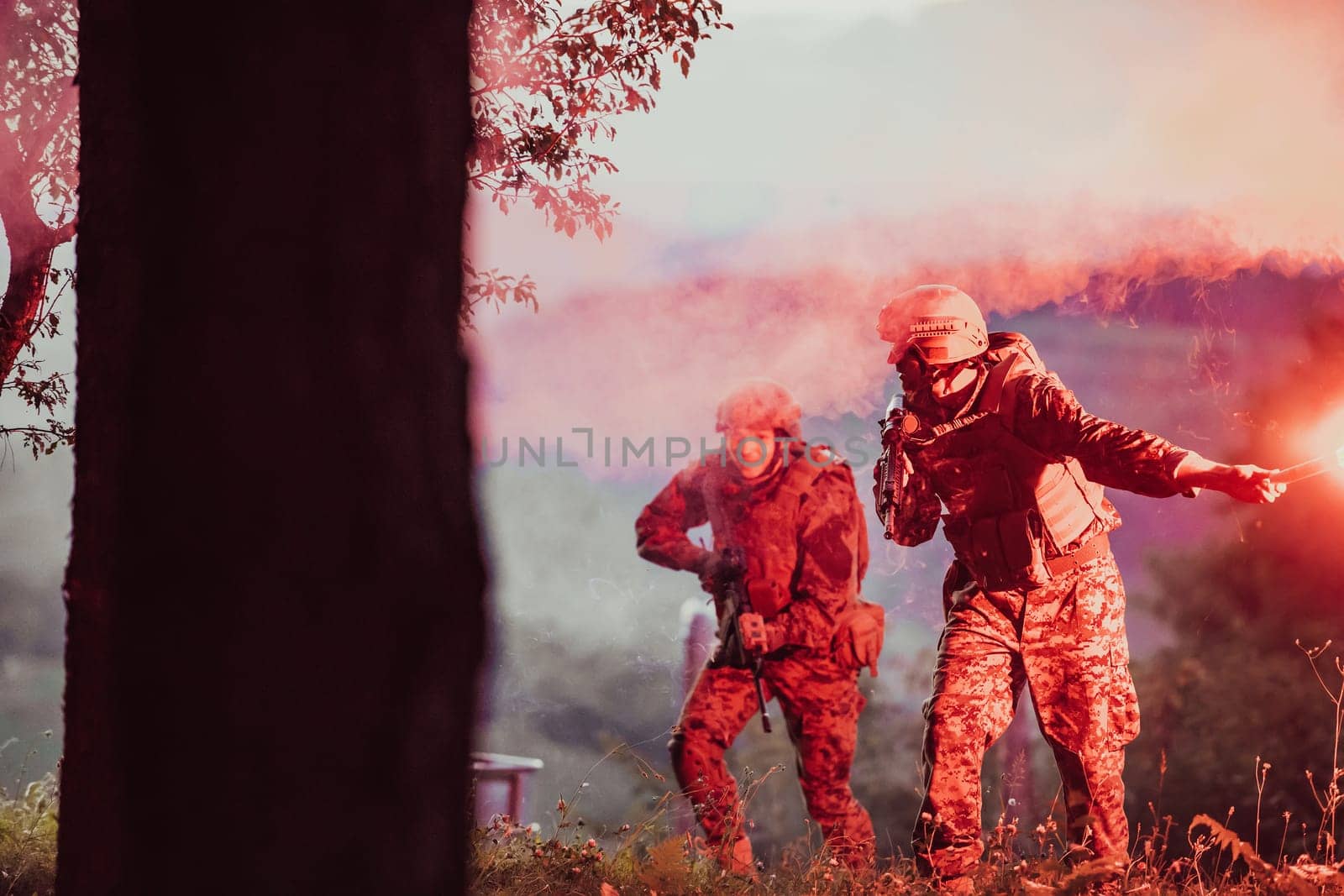 Soldiers team in action on night mission militery concept by dotshock