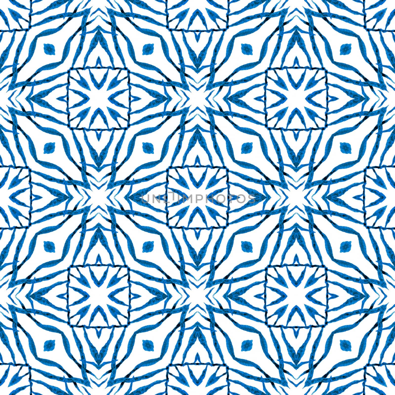 Textile ready brilliant print, swimwear fabric, wallpaper, wrapping. Blue unequaled boho chic summer design. Mosaic seamless pattern. Hand drawn green mosaic seamless border.