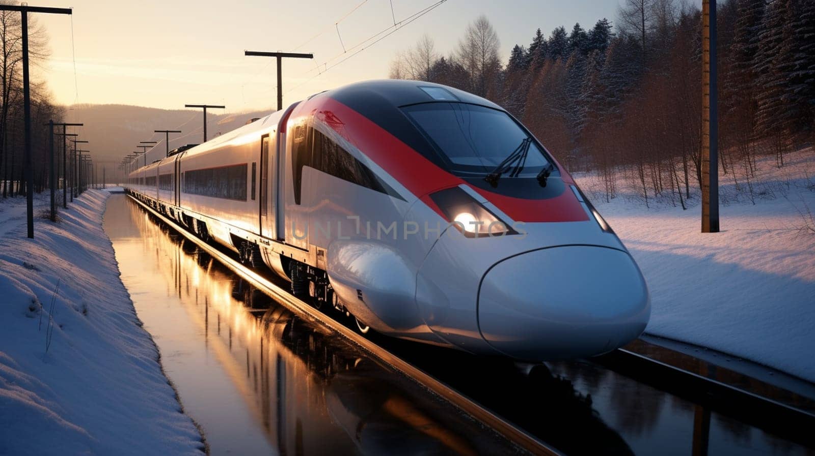 Beautiful photo of high speed modern commuter train, motion blur. by Andelov13