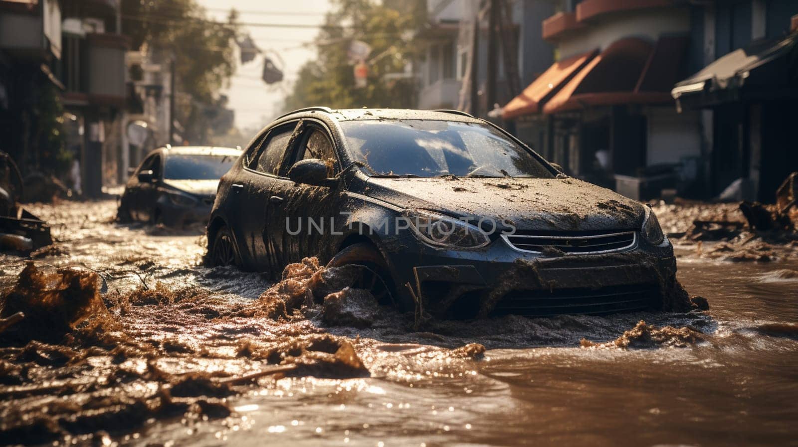 Car submerged in flood water